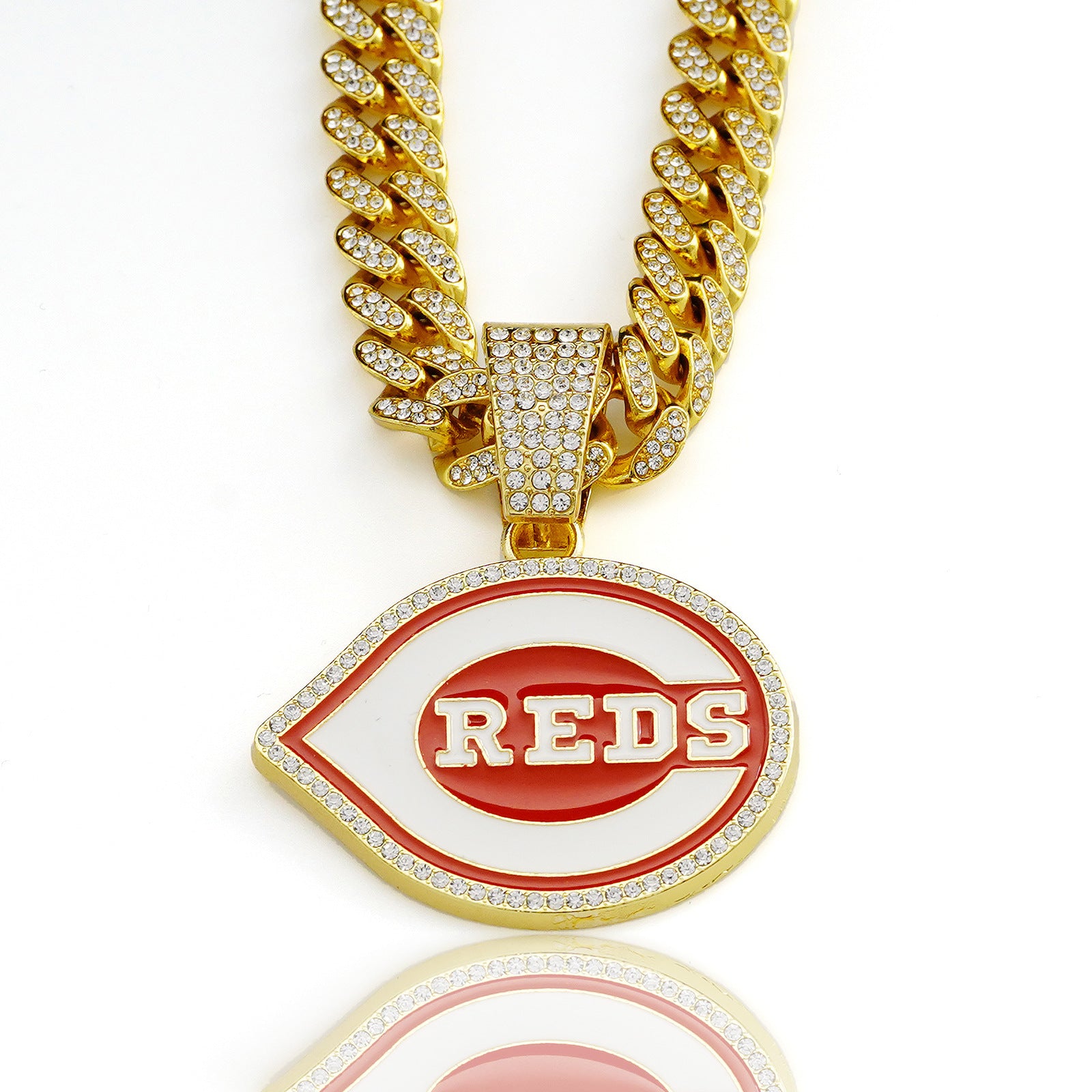 Wholesale Red and white oil dripping diamond hip hop Cuban necklace