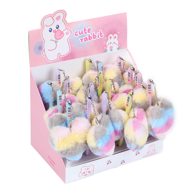 Wholesale student creative plush love pendant pen primary school student black gel pen signature pen