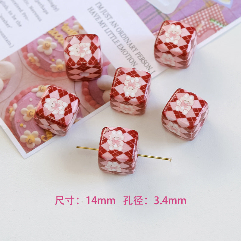 Wholesale 5pcs/pack 14mm Acrylic Cute Cherry Bear Rabbit Square String Beads