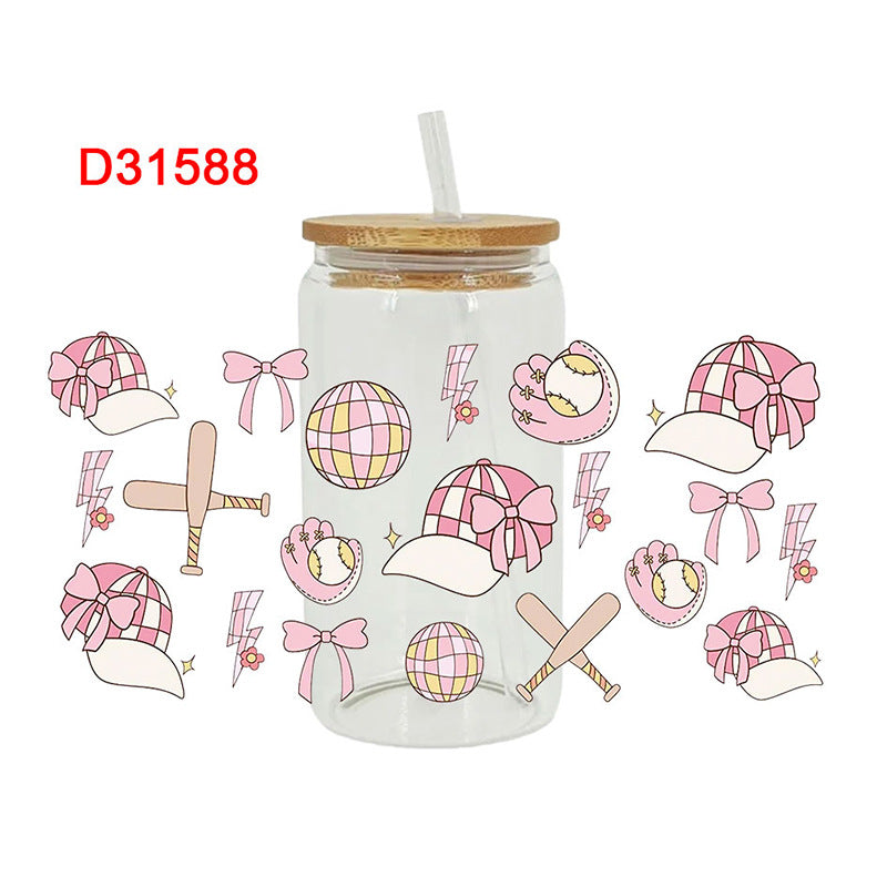 Wholesale Baseball Bow Series  16oz Cup UV DTF Wraps