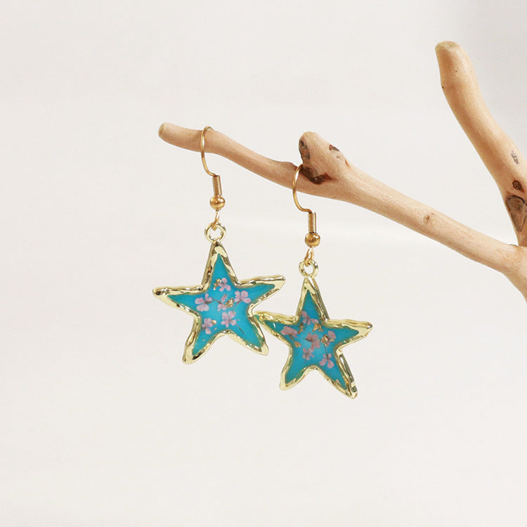 Wholesale 6pcs Small Fresh Five-pointed Star-shaped Immortal Flower Earrings