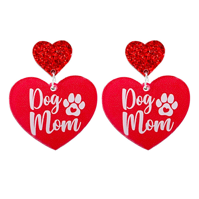 Wholesale 2 pairs/pack Valentine's Day Love Shiny Dog Mom Love Acrylic Earrings
