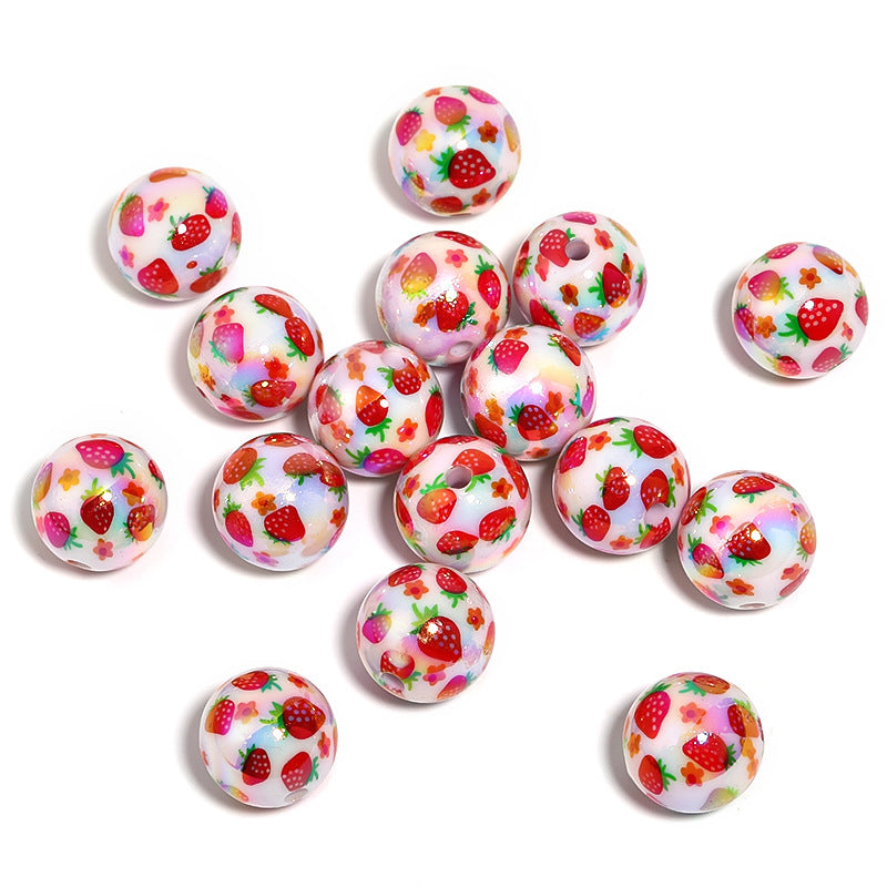 Wholesale 100pcs Acrylic Milk Strawberry DIY Printed Beads