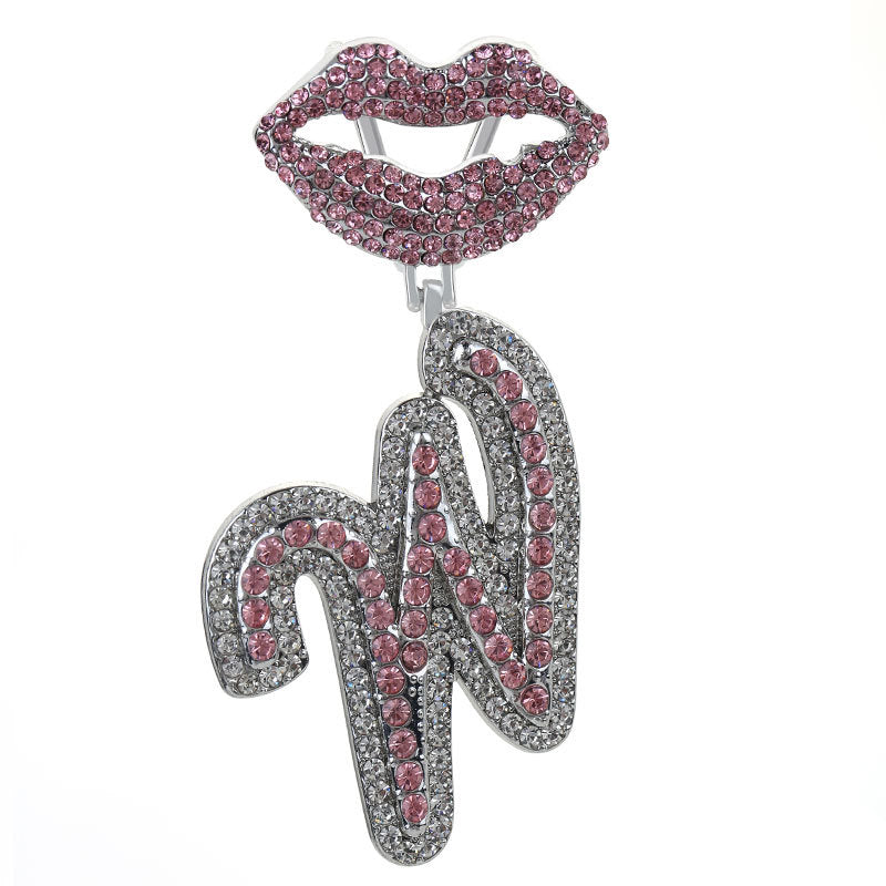 Wholesale Full Diamond Lips 26 Letters Pendant Necklace