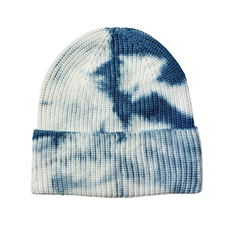 Wholesale Fashion Tie-dyed Two-color Cuffed Earmuff Knitted Hat