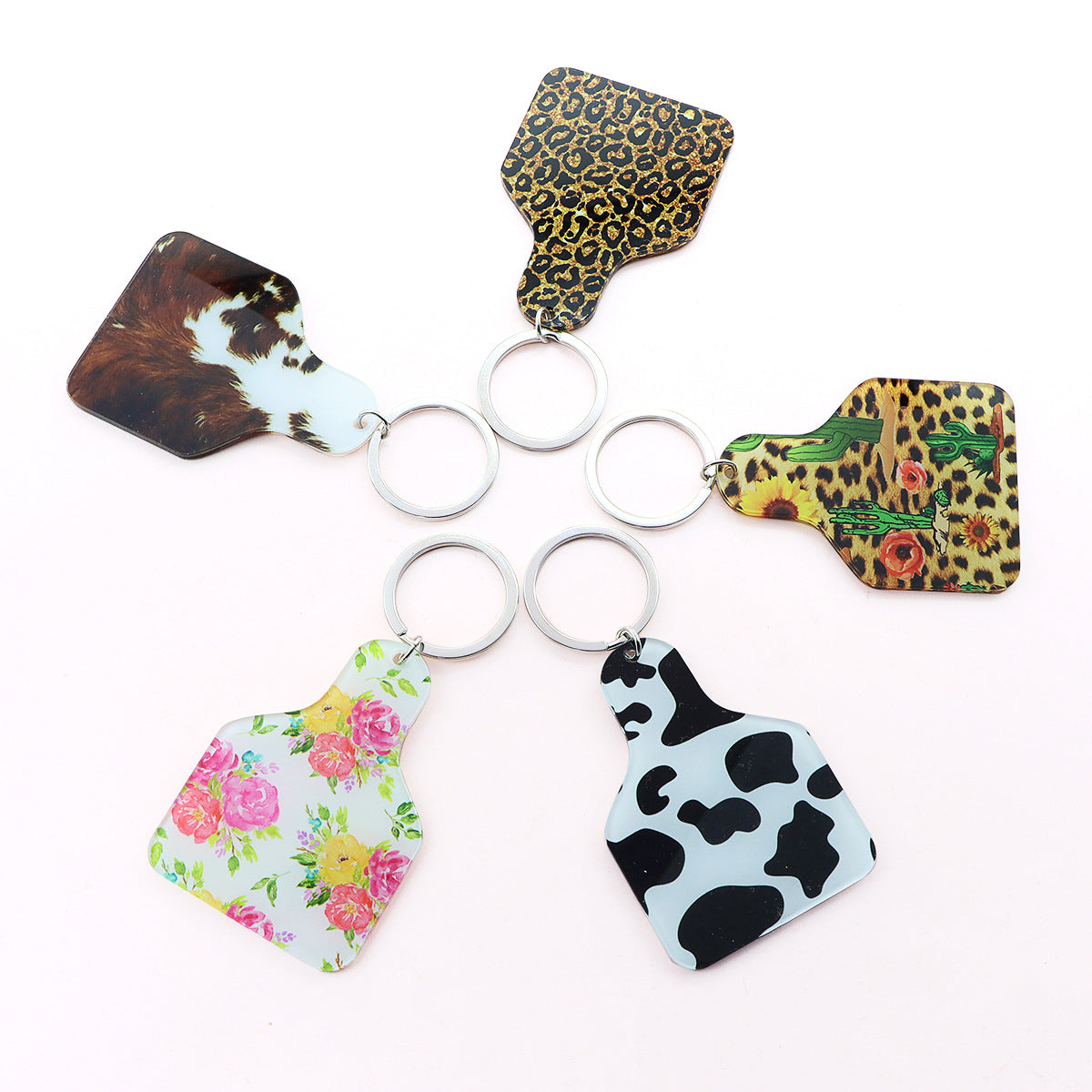 Wholesale Denim Style Leopard Cactus Acrylic Keychain