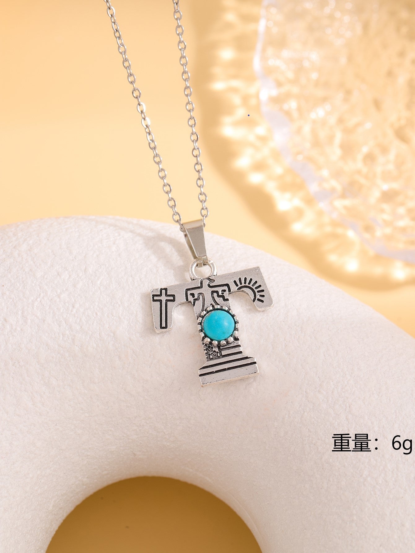 Wholesale Western stainless steel chain cactus turquoise letter necklace