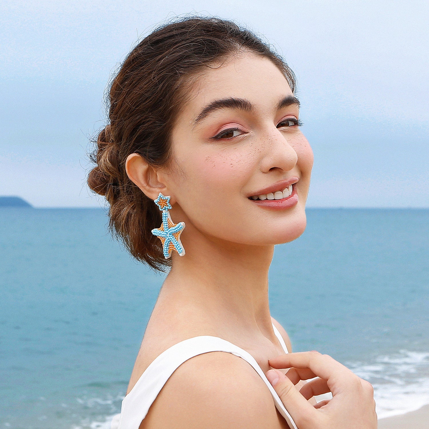 Wholesale Holiday-inspired hand-beaded Bohemian rice bead earrings