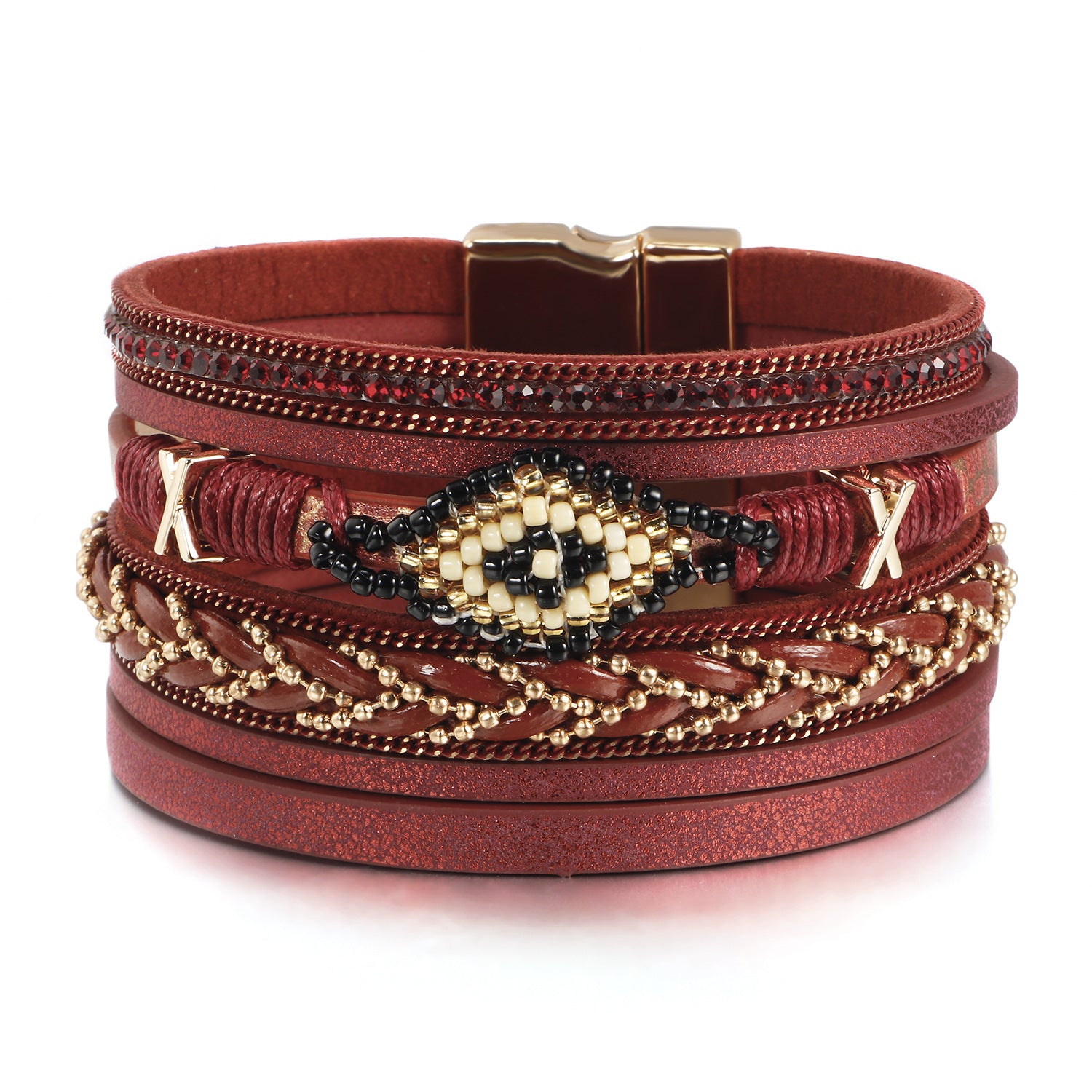 Wholesale Boho Style Rice Beads Handwoven Leather Bracelet