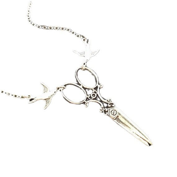 Gothic punk big swallow scissor pendant necklace