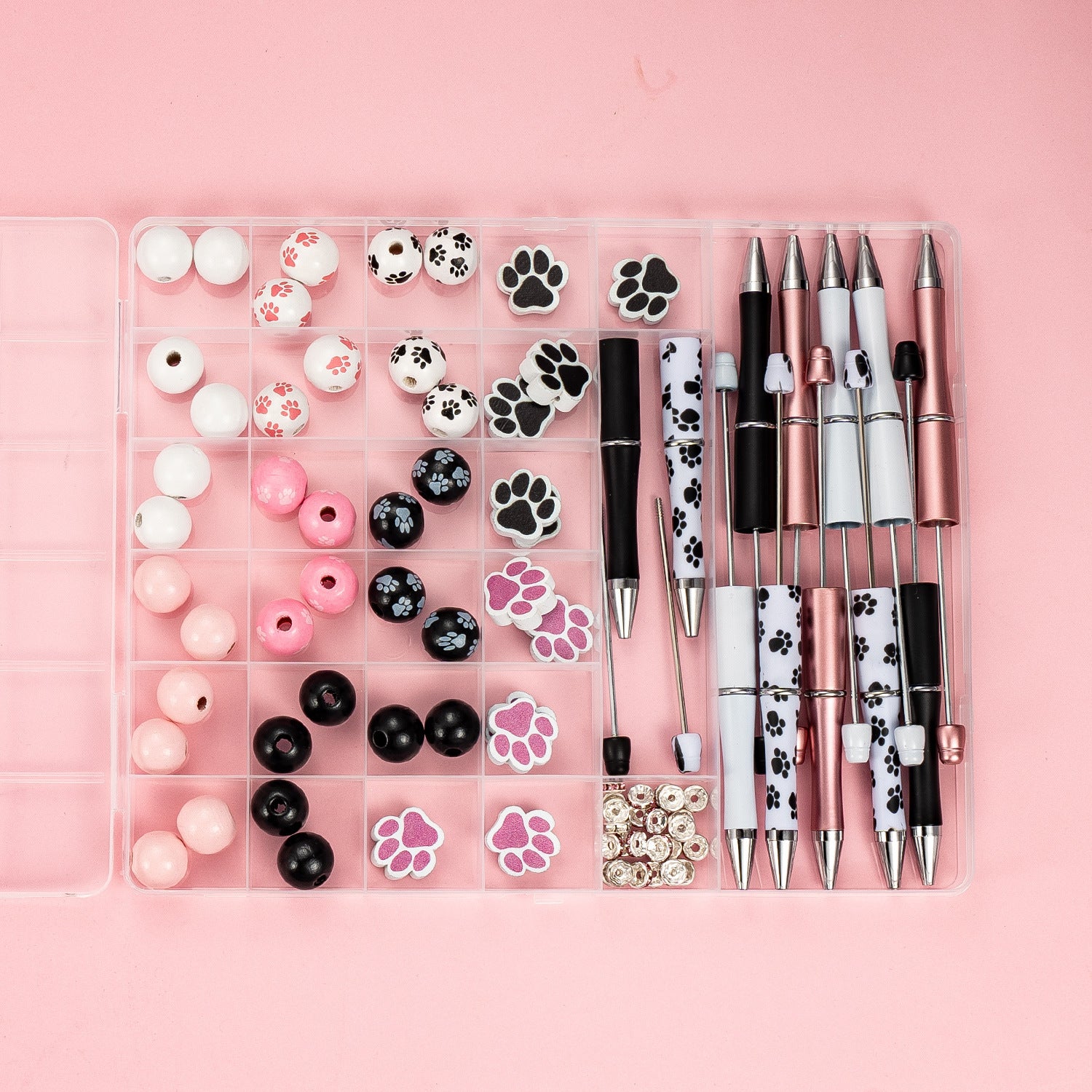 Wholesale 28-grid Valentine's Day DIY Kit Puppy Paw Silicone Wooden Bead Spacer Pen