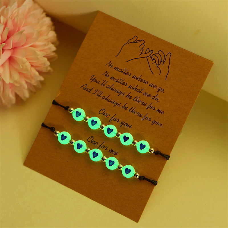 Wholesale Luminous Love Braided Adjustable Bracelet Set