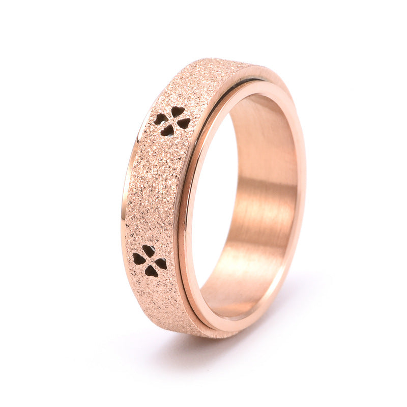 Wholesale Frosted Hollow Four Leaf Clover Rotatable Stainless Steel Ring