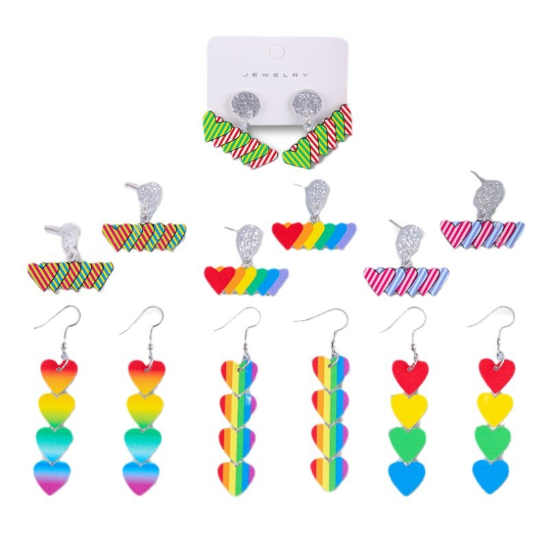 Wholesale Valentine's Day Vertical Rainbow Heart Acrylic Simple Personality Earrings