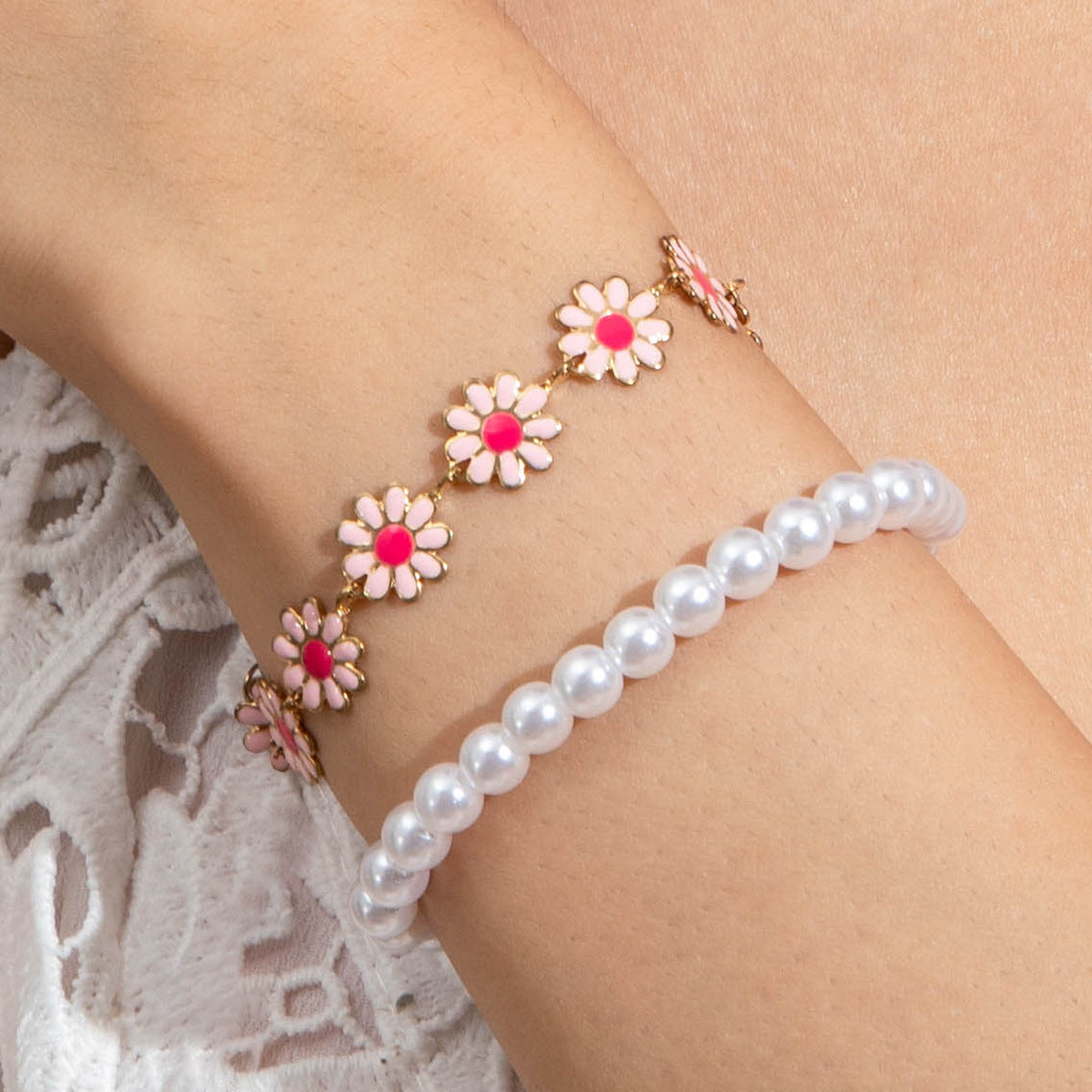 Wholesale Geometric  Flower Beaded Bracelet Jewelry Four-Piece Set