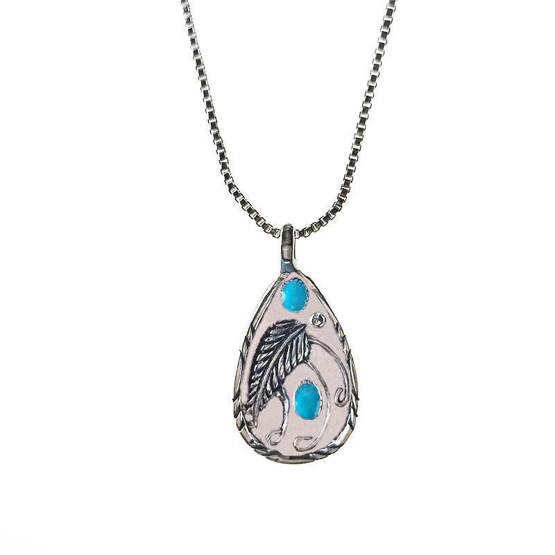 Wholesale Bohemian Vintage Turquoise Feather Pendant Necklace