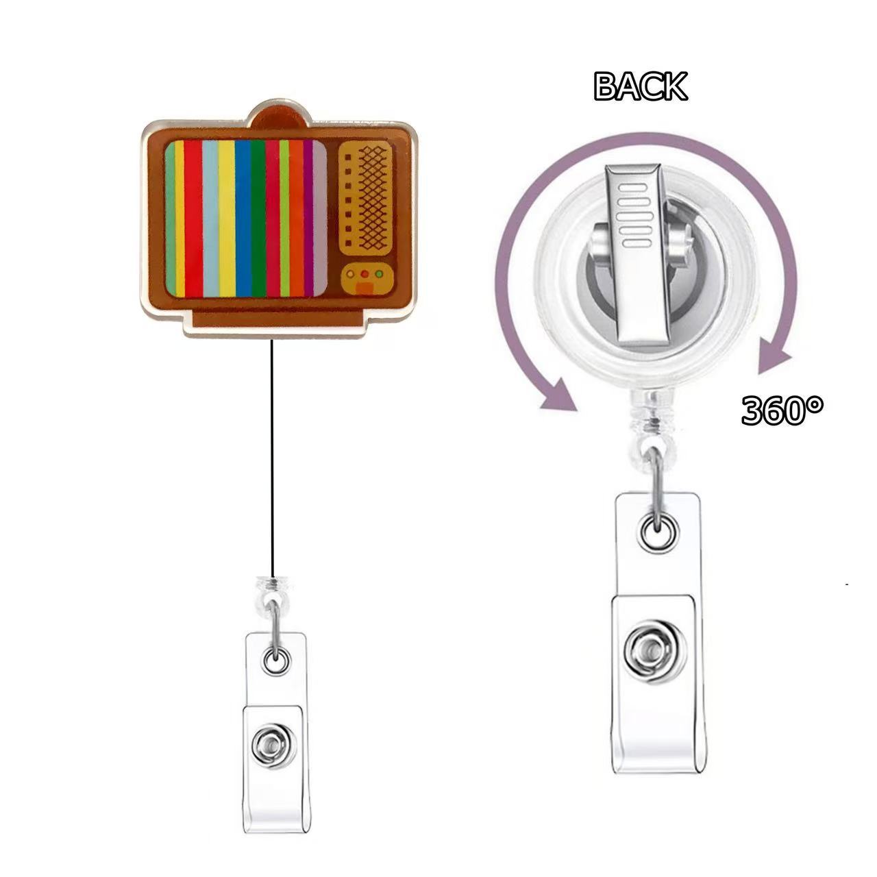 Wholesale Retro style acrylic name tag with telescopic buckle Badge Reels