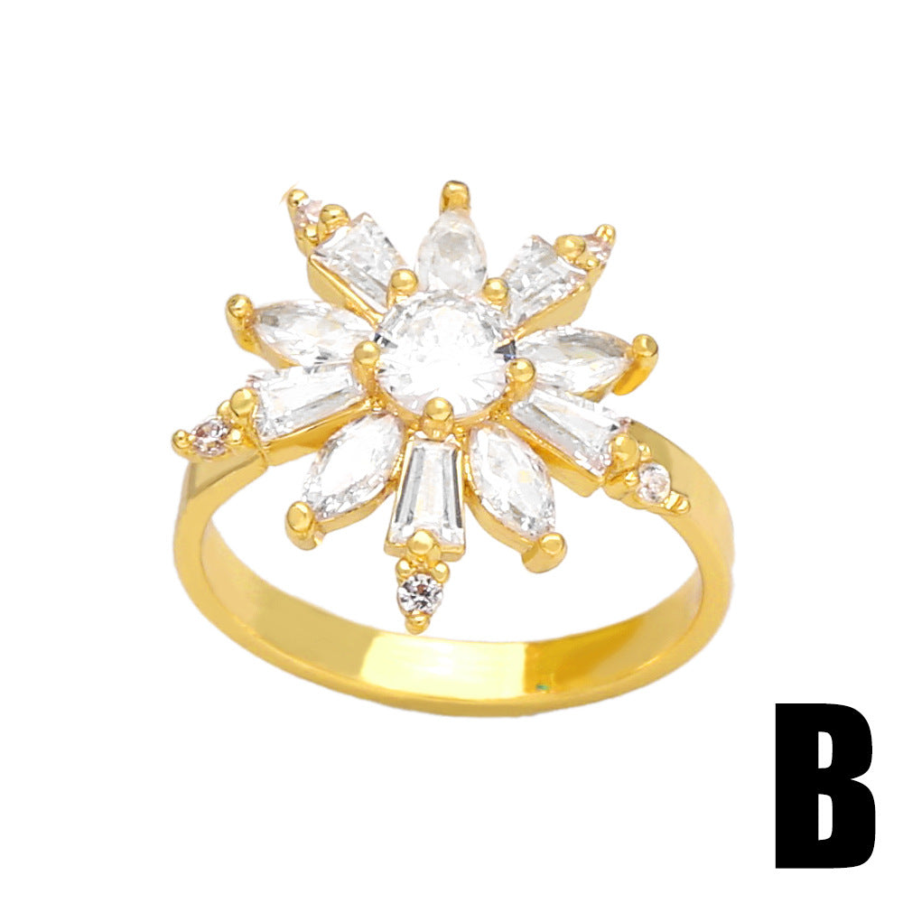 Anillo de flores de circón de circón de nuevo color de cobre de cobre al por mayor