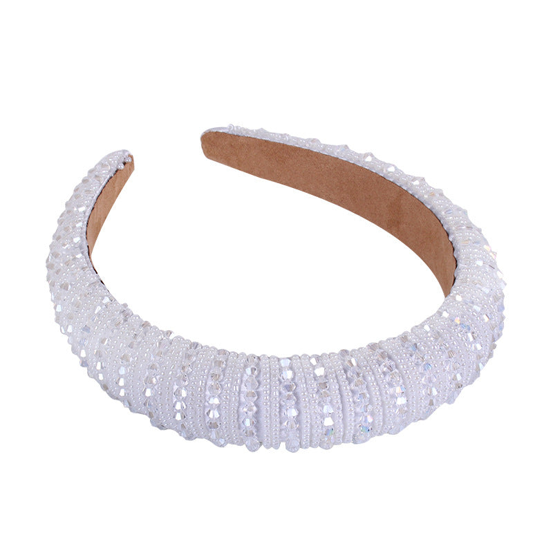 Wholesale Thick Sponge Pressed Hair Beaded Fabric Crystal Headband