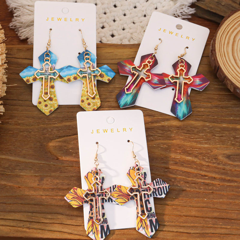 Wholesale Western-style double cross earrings