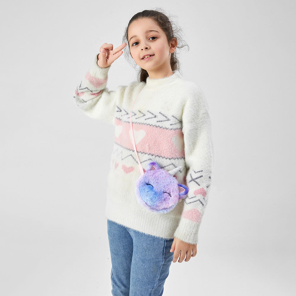 Wholesale Cartoon Plush Unicorn Round Cute Coin Purse