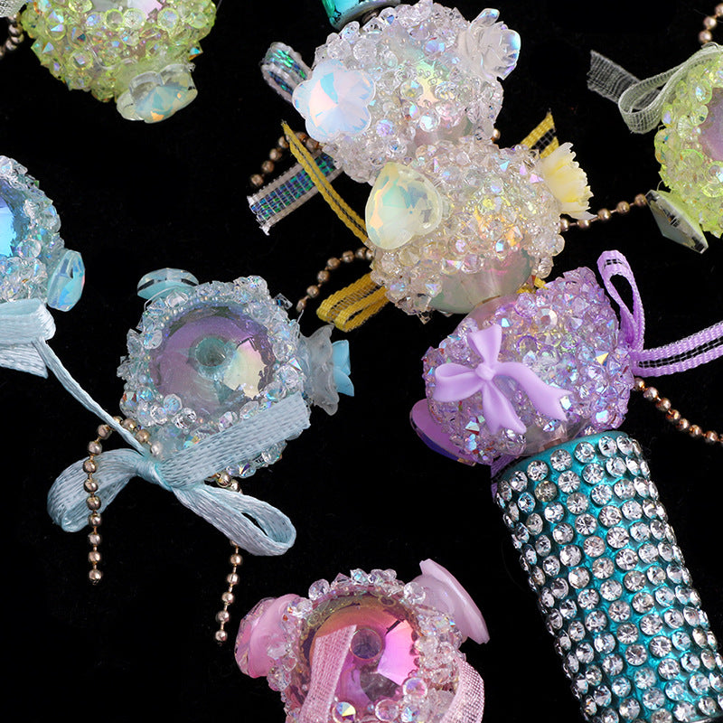 Wholesale 5pcs/pack New bow heart high-end straight hole loose beads beaded diy mobile phone chain key chain bag chain jewelry accessories