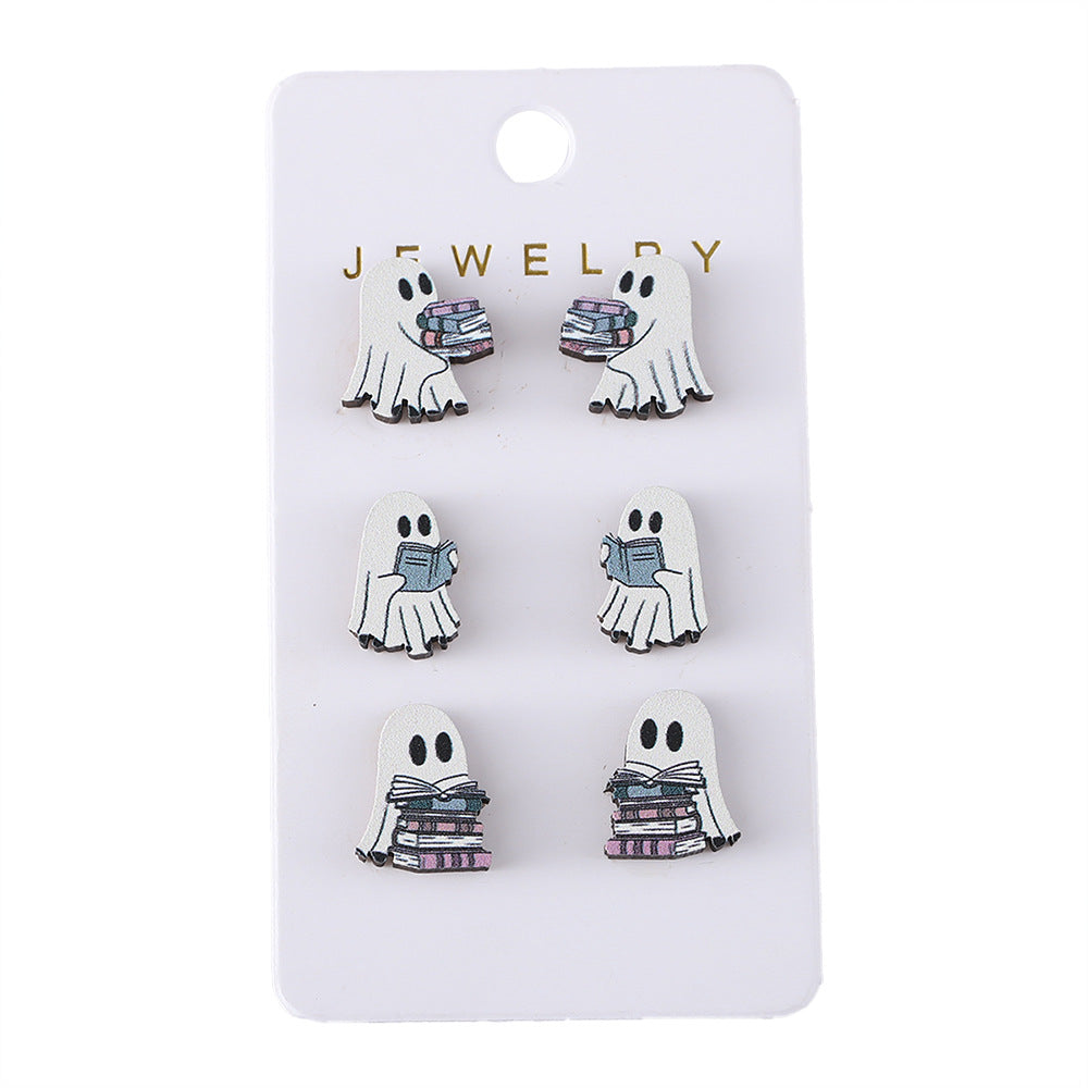 Wholesale  Gothic Book Ghost Wooden Earring Set