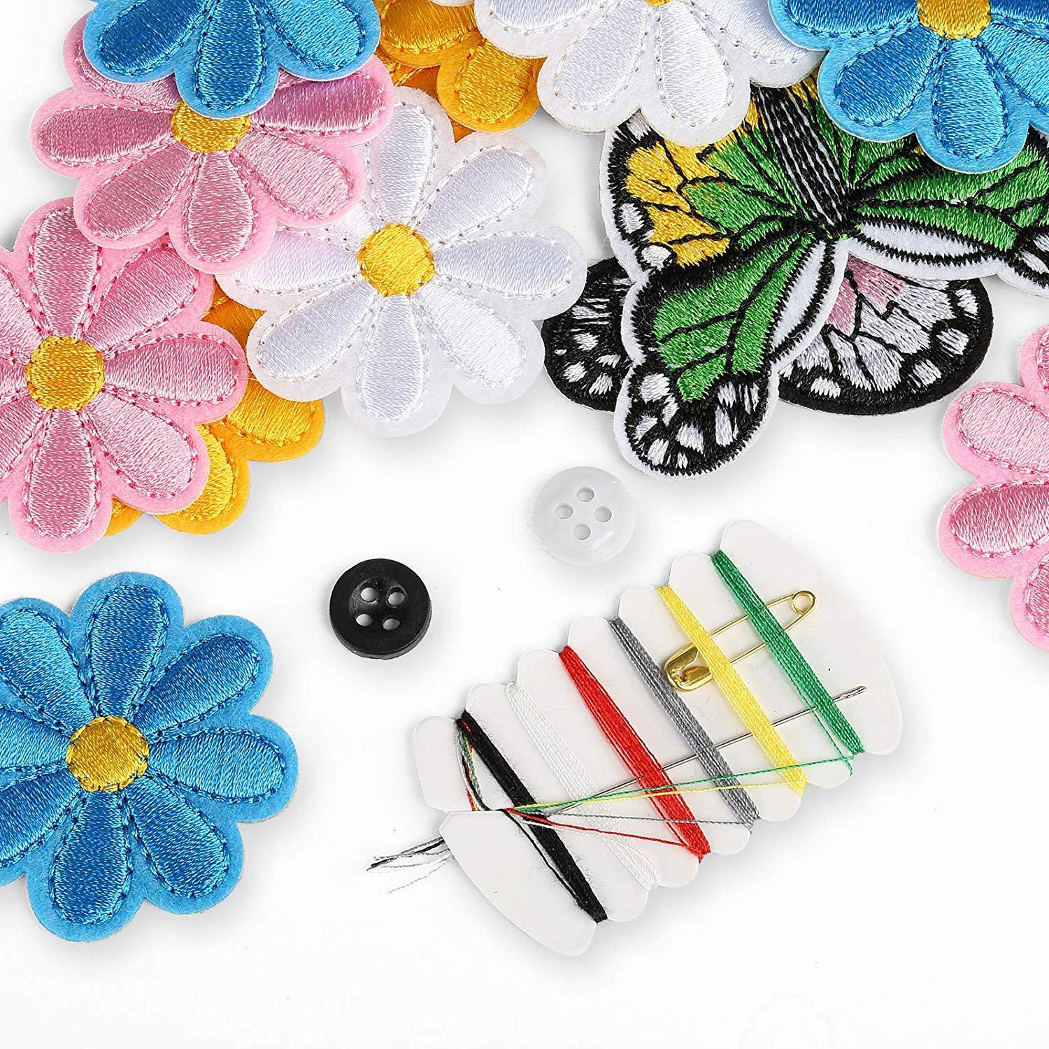 Wholesale Flower Butterfly Embroidery Patches 14 Piece Fabric Applique Set For Clothing DIY Craft Decorative Accent