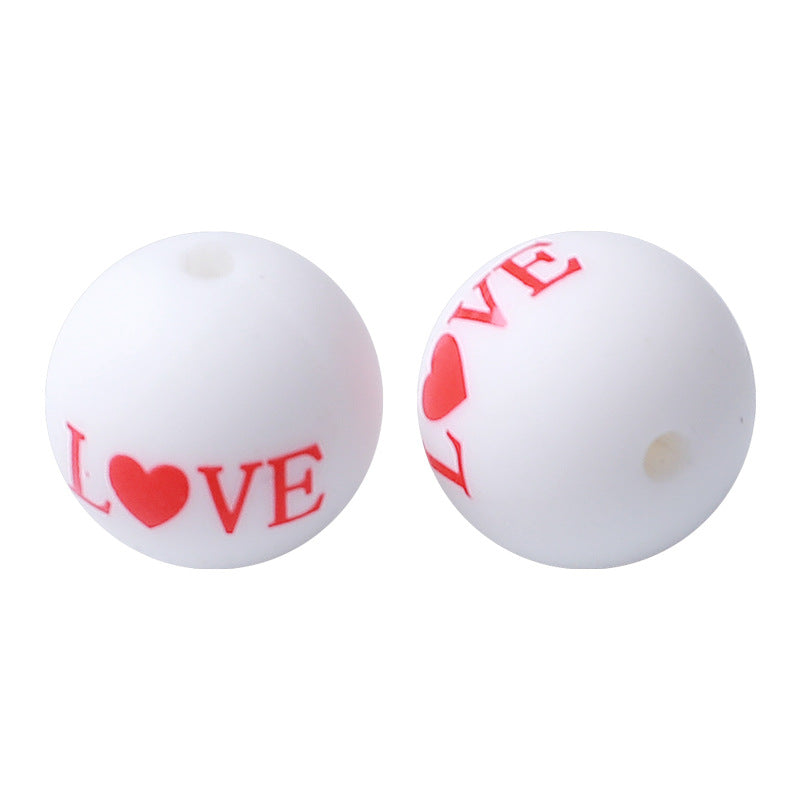 Wholesale  100pcs Valentine' s Day Silicone Beads 15mm Printing Round Beads