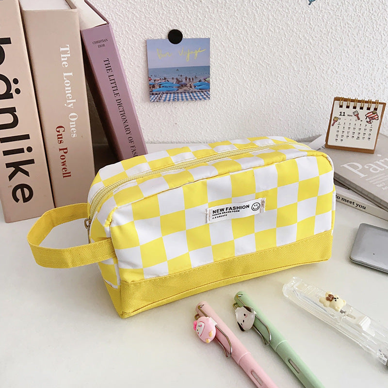 Wholesale Creative Canvas Contrasting Color Checkerboard Pencil Case