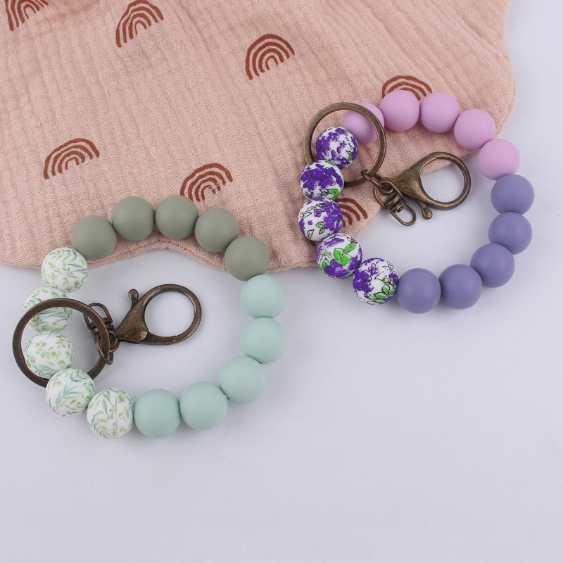 Wholesale Color Printing Silicone Handmade Beaded Wrist Keychain