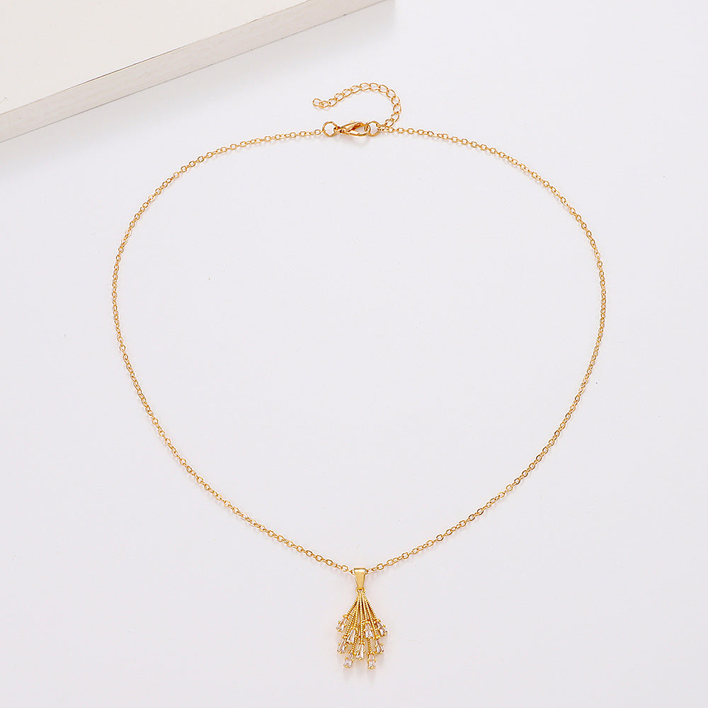 Wholesale Flower Zircon Simple Fan-Shaped Tassel Mini Skirt Necklace
