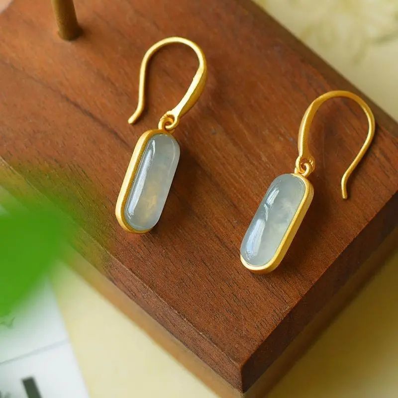 Wholesale jade ear hook natural jade earrings S925 sterling silver inlaid ancient silver simple Valentine's Day