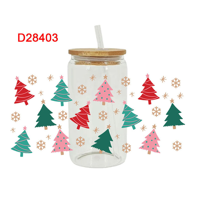 Wholesale Colorful Gift Christmas Tree 16oz Cup UV DTF Wraps