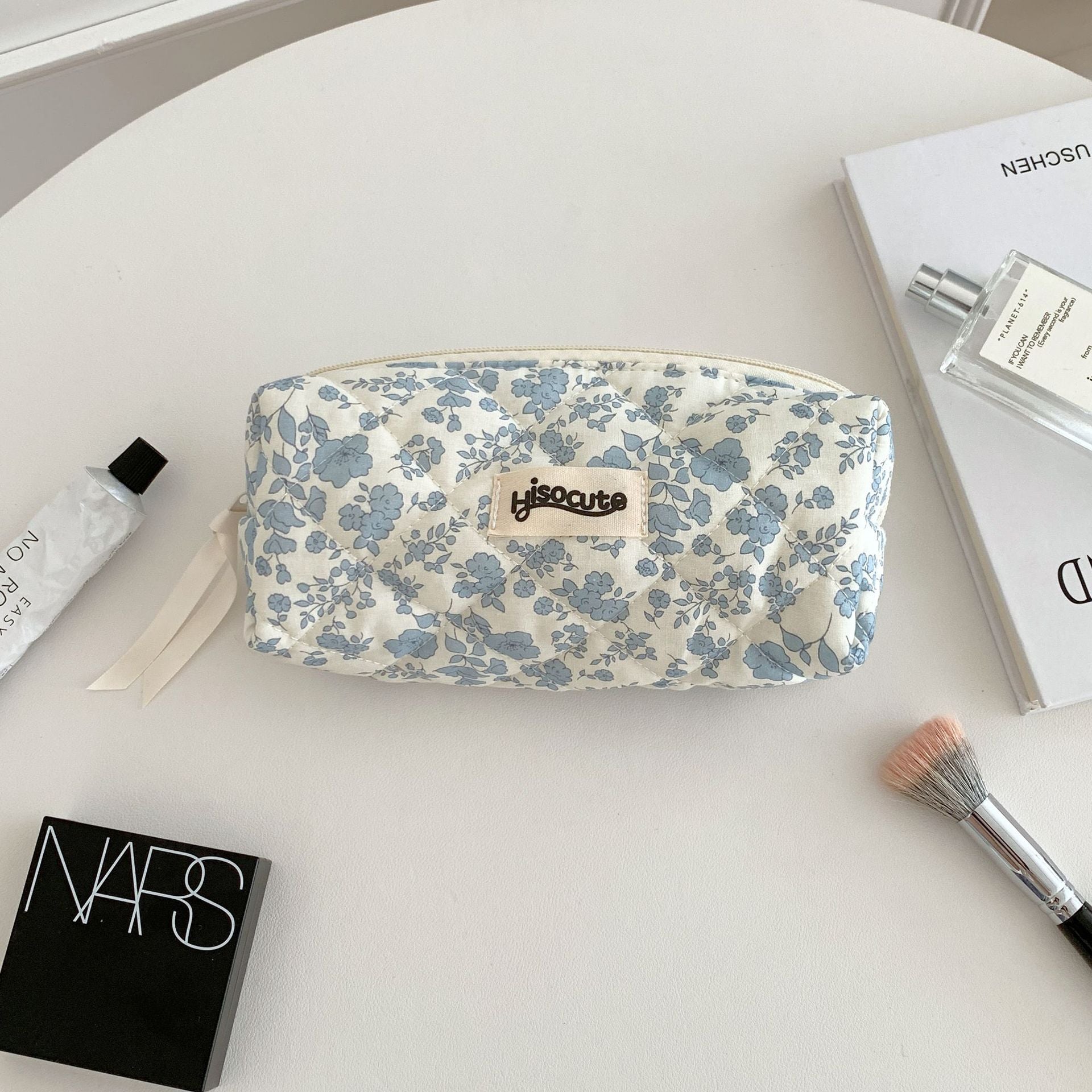 Wholesale  Cream Color Plaid Bow Polyester Pencil Case