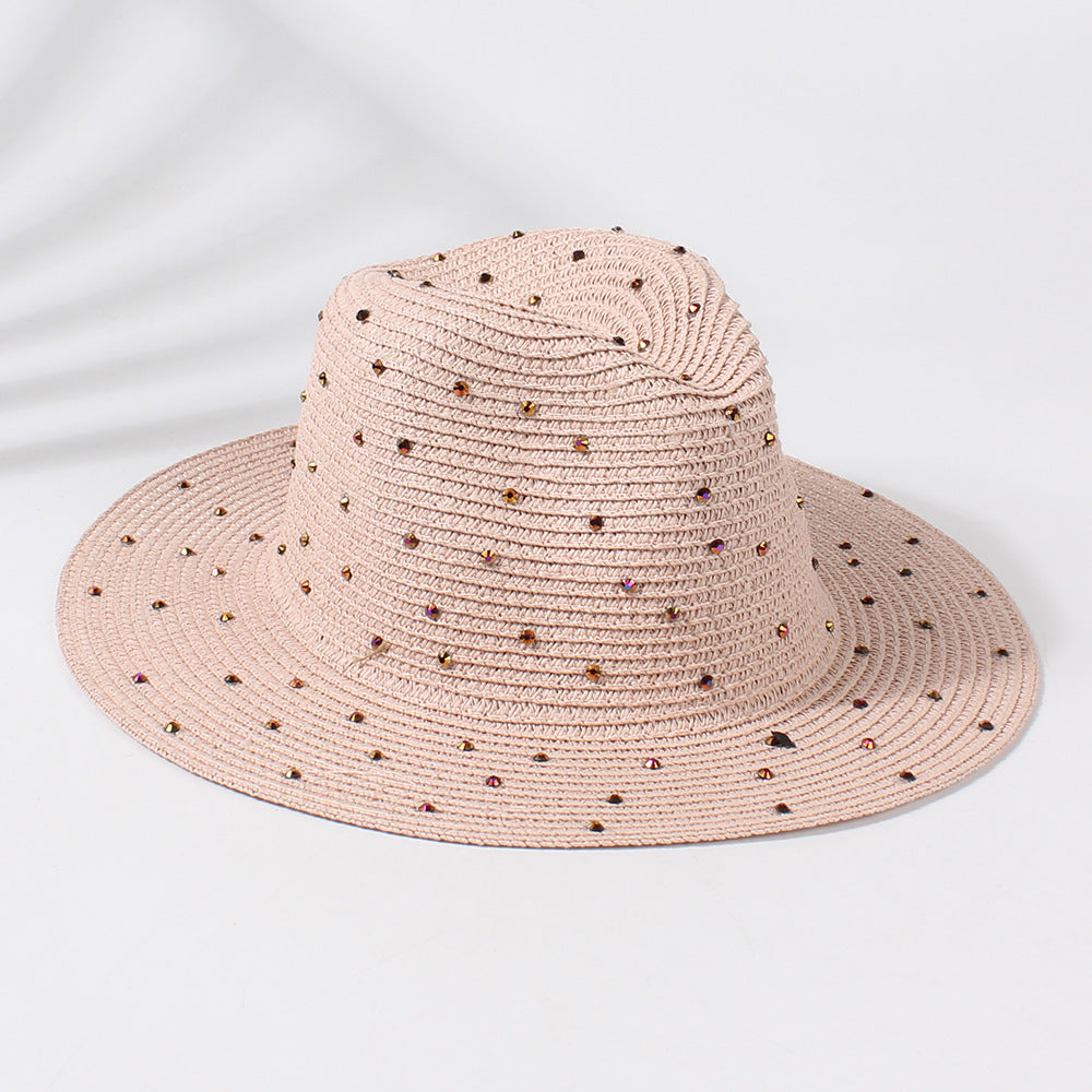 Wholesale Pink Rhinestone Flat Straw Hat