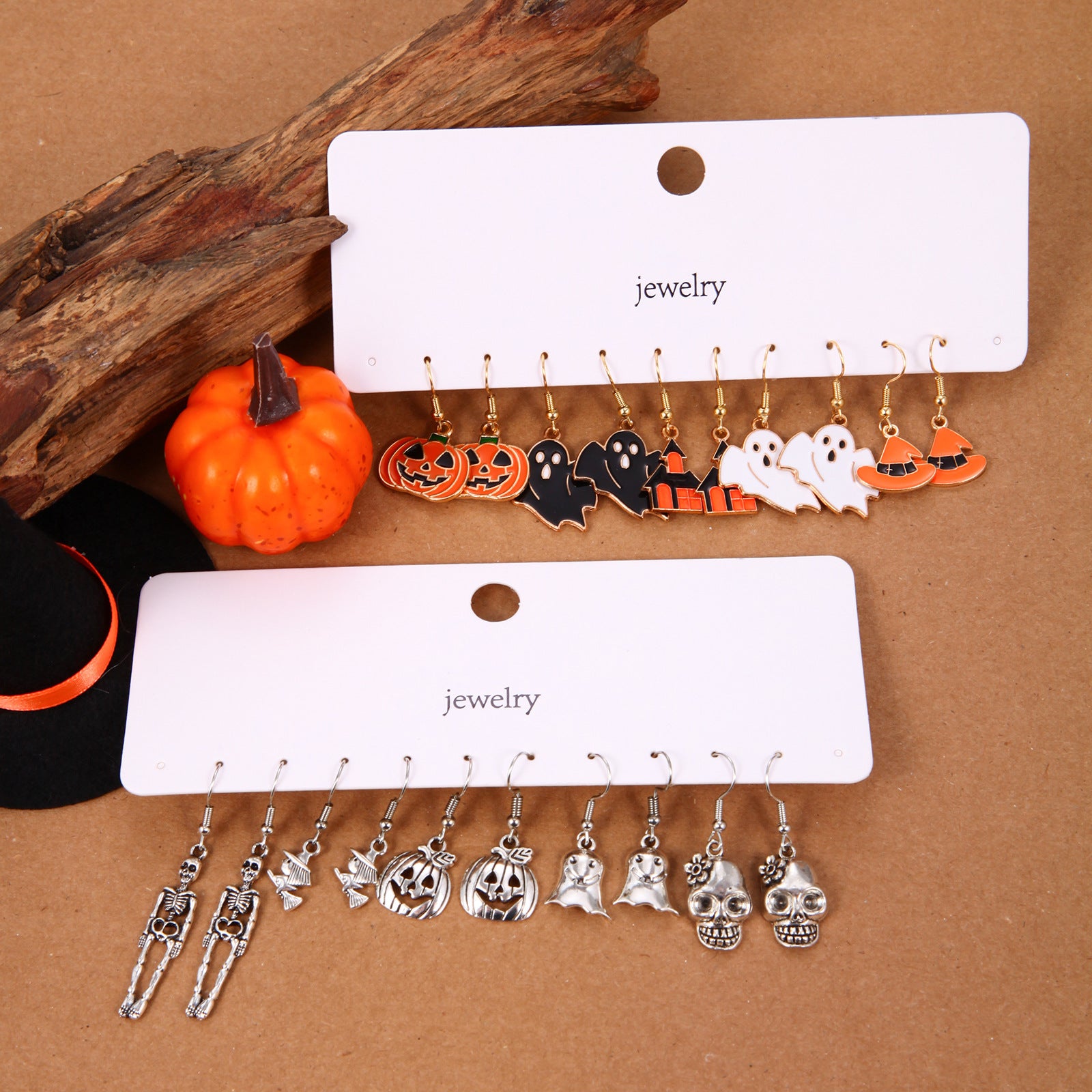Wholesale Zinc Alloy  Earring Set With Dripping Oil Pumpkin Skull Design Party Wear Fashion Accessory
