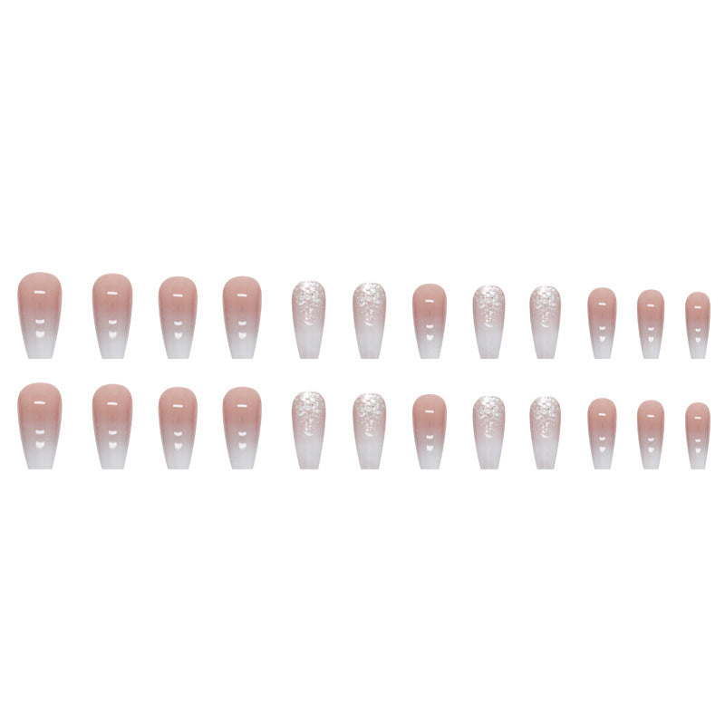 Wholesale Mid Length Ballet Nail Flat Toe Gradient Glitter Nail Stickers