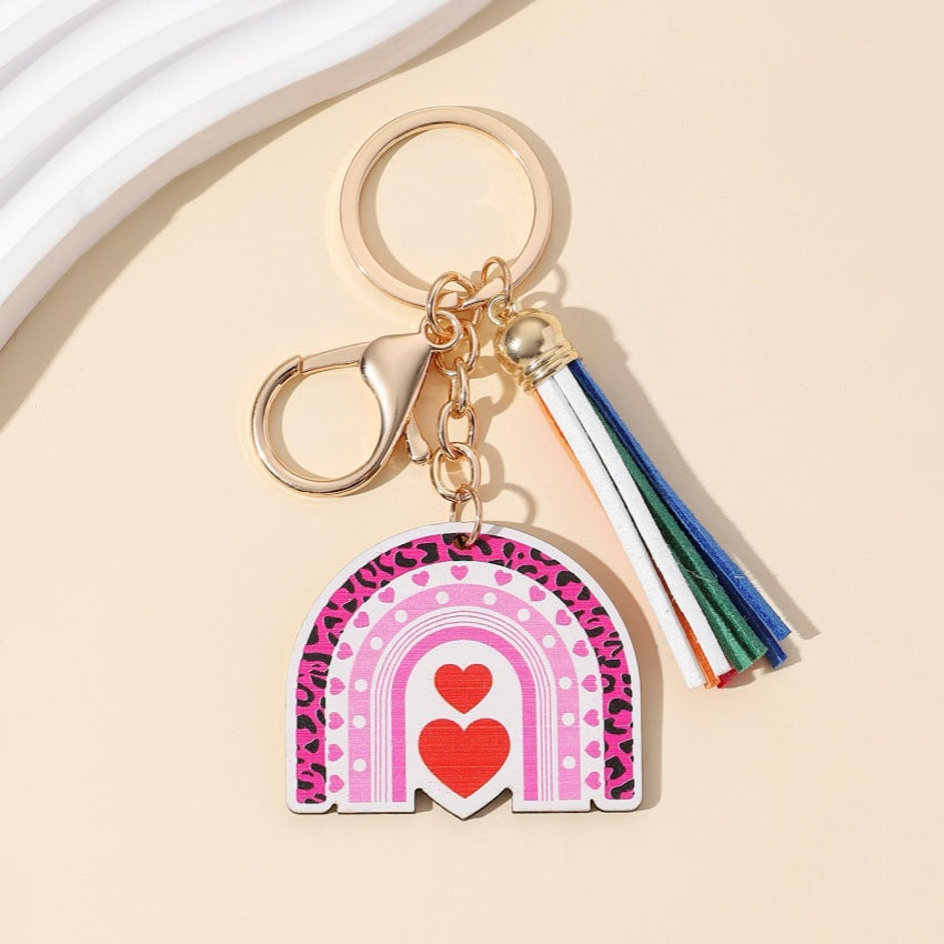Wholesale Valentine's Day Love Truck Tassel Wooden Keychain