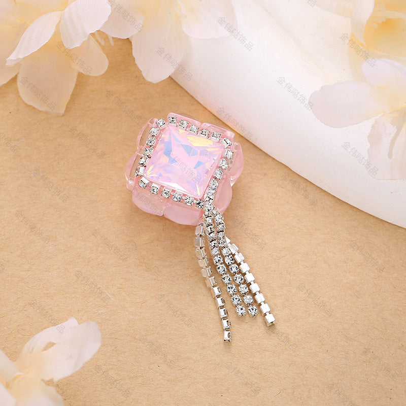 Wholesale 10pcs Acrylic Double Sided Zircon Square Tassel Style Shell Beads