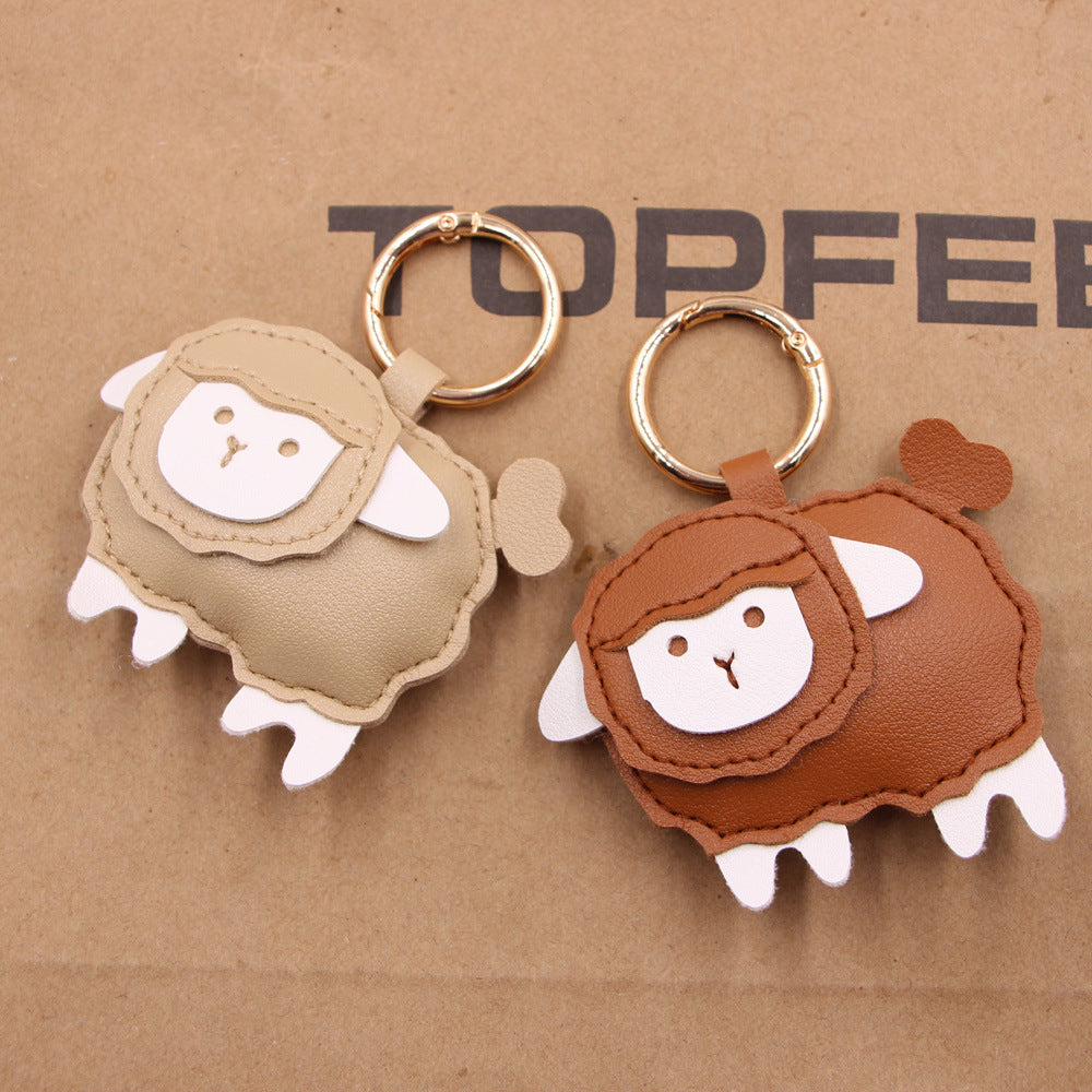 Wholesale Trendy PU Leather Lamb Keychain Bag Charm Electroplated Car Key Accessory Fashion