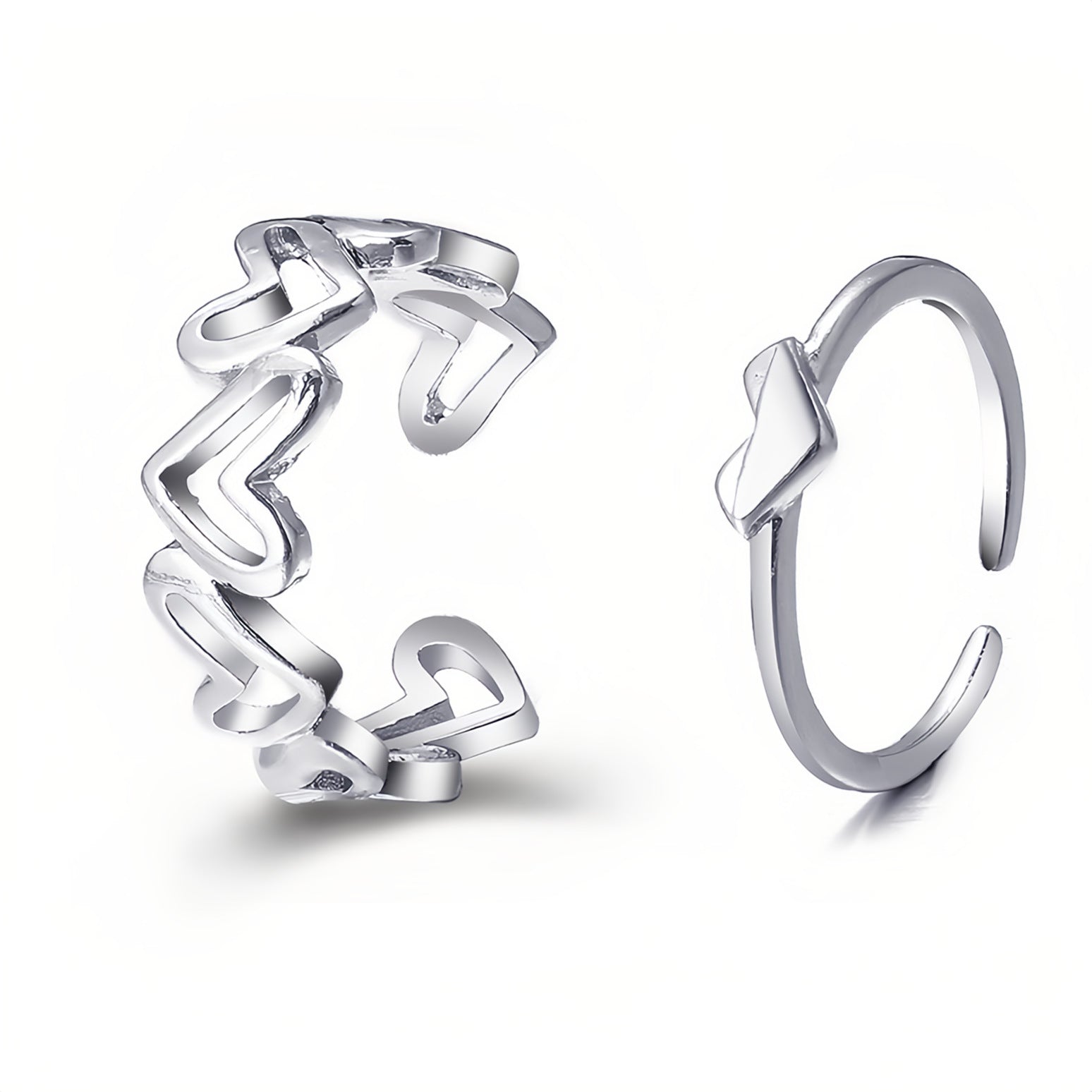 Wholesale 2-piece Set of Smooth Heart Hollow Alloy Rings