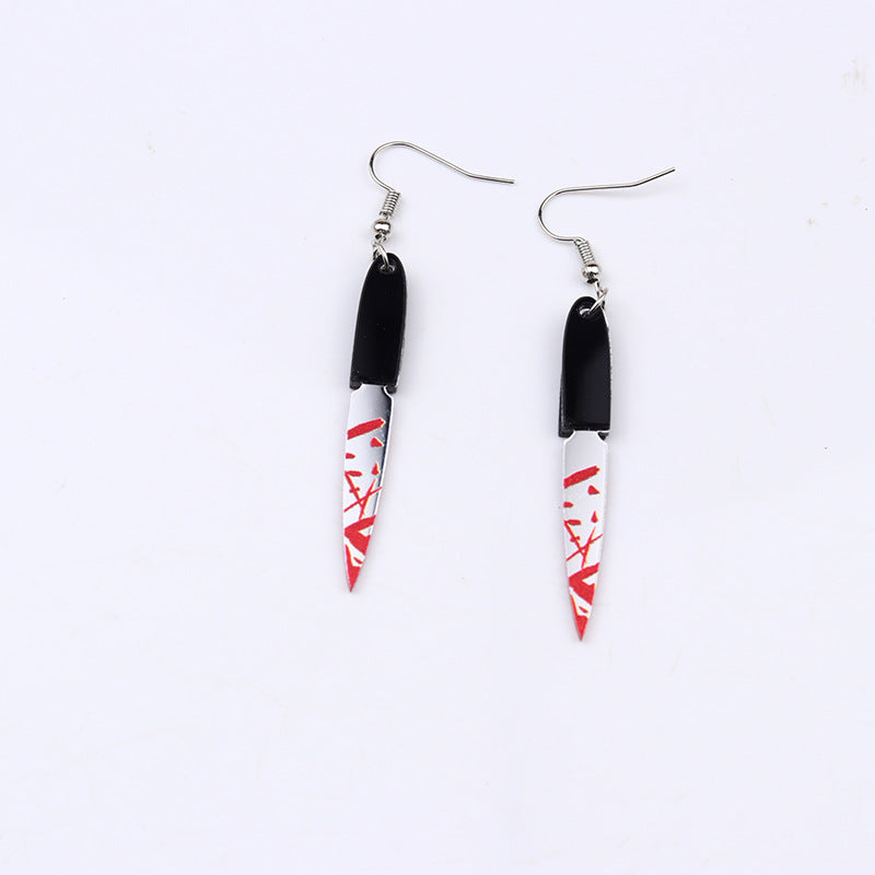 Wholesale Halloween Acrylic Print Blood Knife Earrings