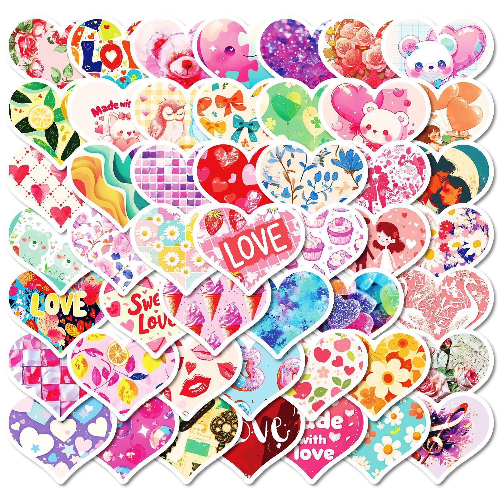 Wholesale 50pcs Romantic Pink Valentine' s Day Cartoon Graffiti Stickers