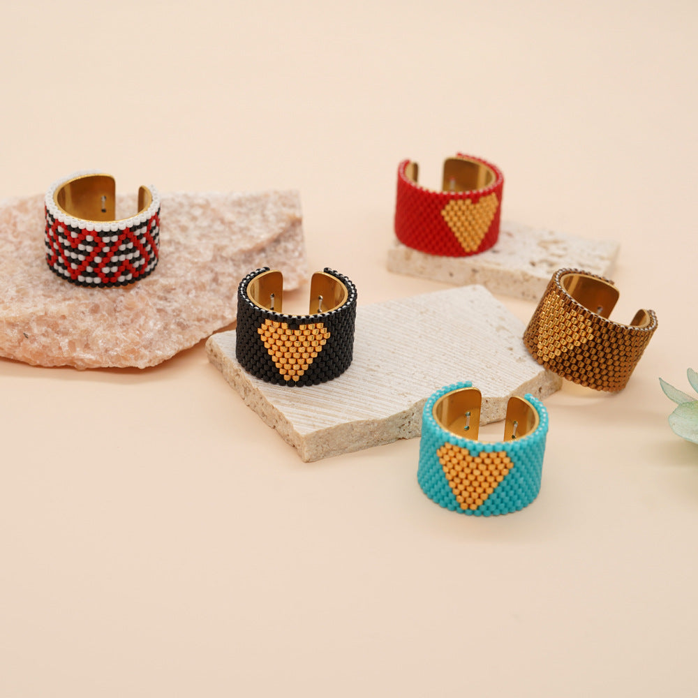 Wholesale Miyuki Rice Beads Hand Woven Stainless Steel Ring