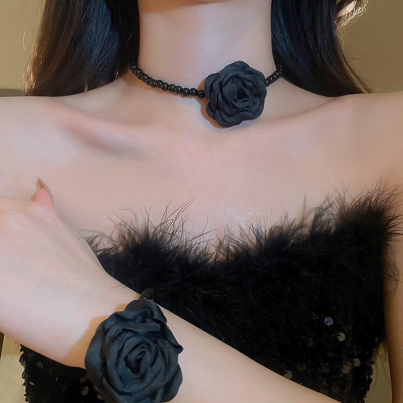 Wholesale Vintage Fabric Flower Sweet Necklace Bracelet Earring Set