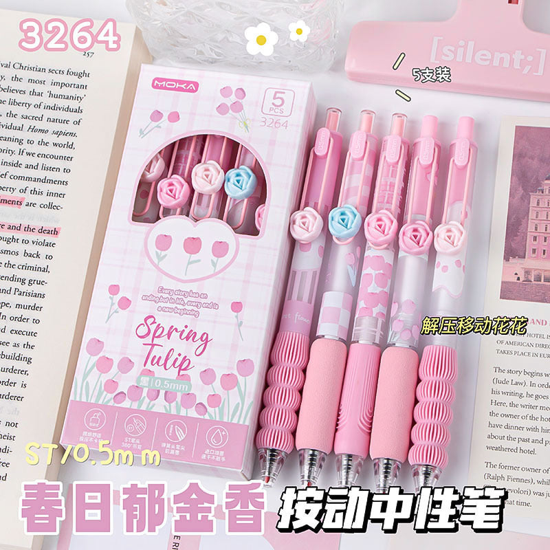 Wholesale Colorful flowers press neutral Plastic Pen