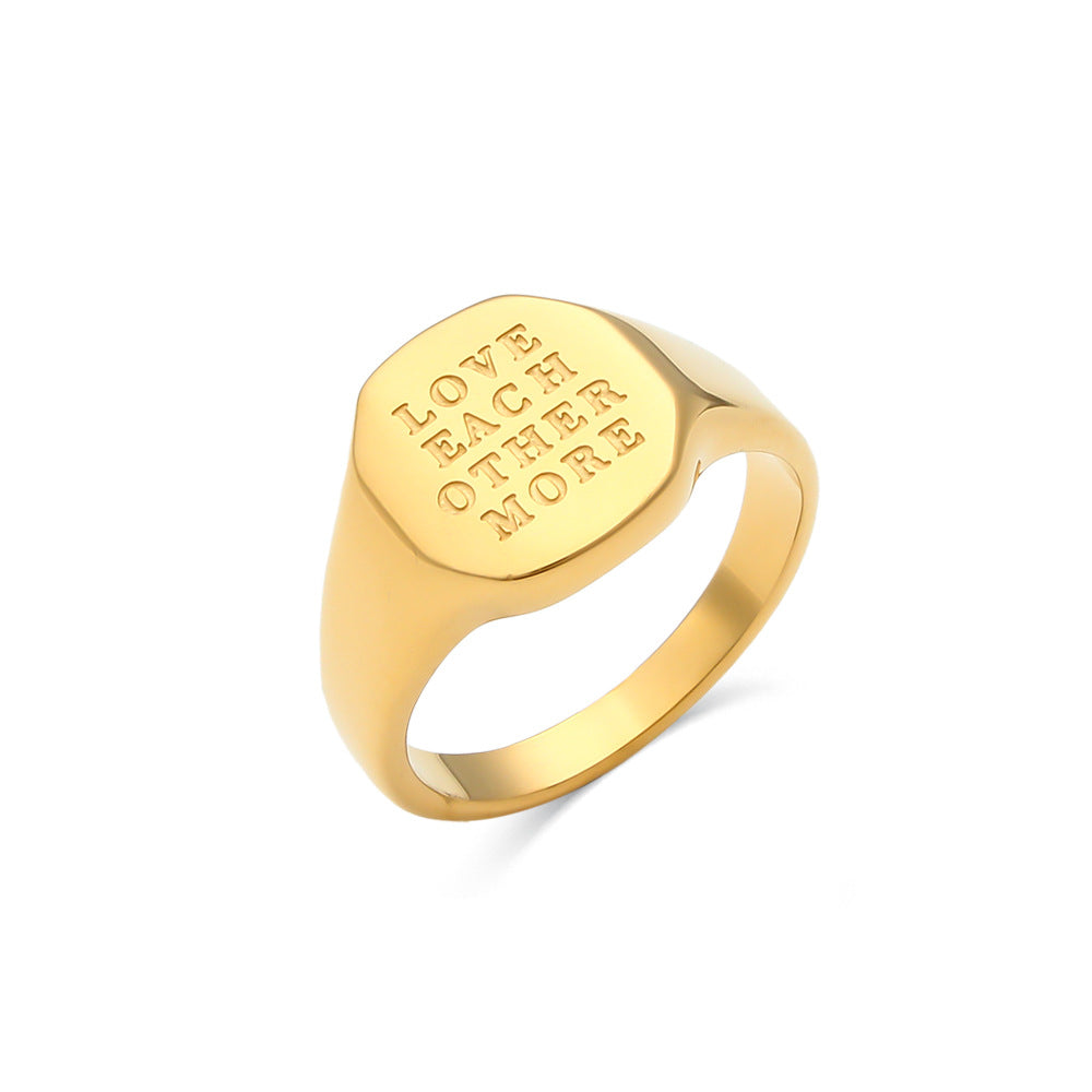Wholesale Titanium steel gold English letter ring