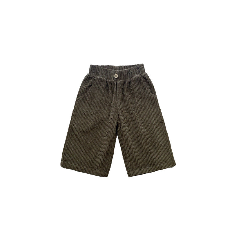 Wholesale Autumn and Winter Children's Loose Wide-leg Corduroy Solid Color Cropped Pants