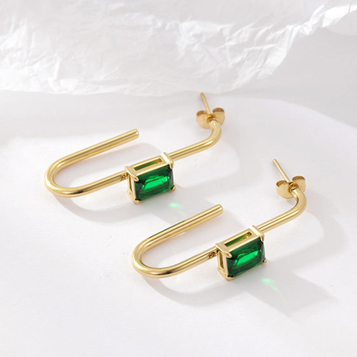 Wholesale Geometric Zircon Inlaid Stainless Steel Earrings